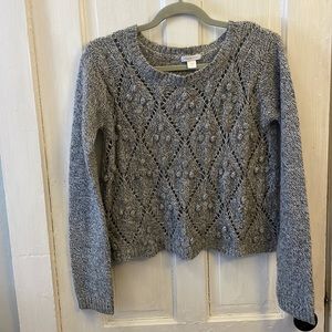 Garnet Hill gray open knit wool alpaca sweater